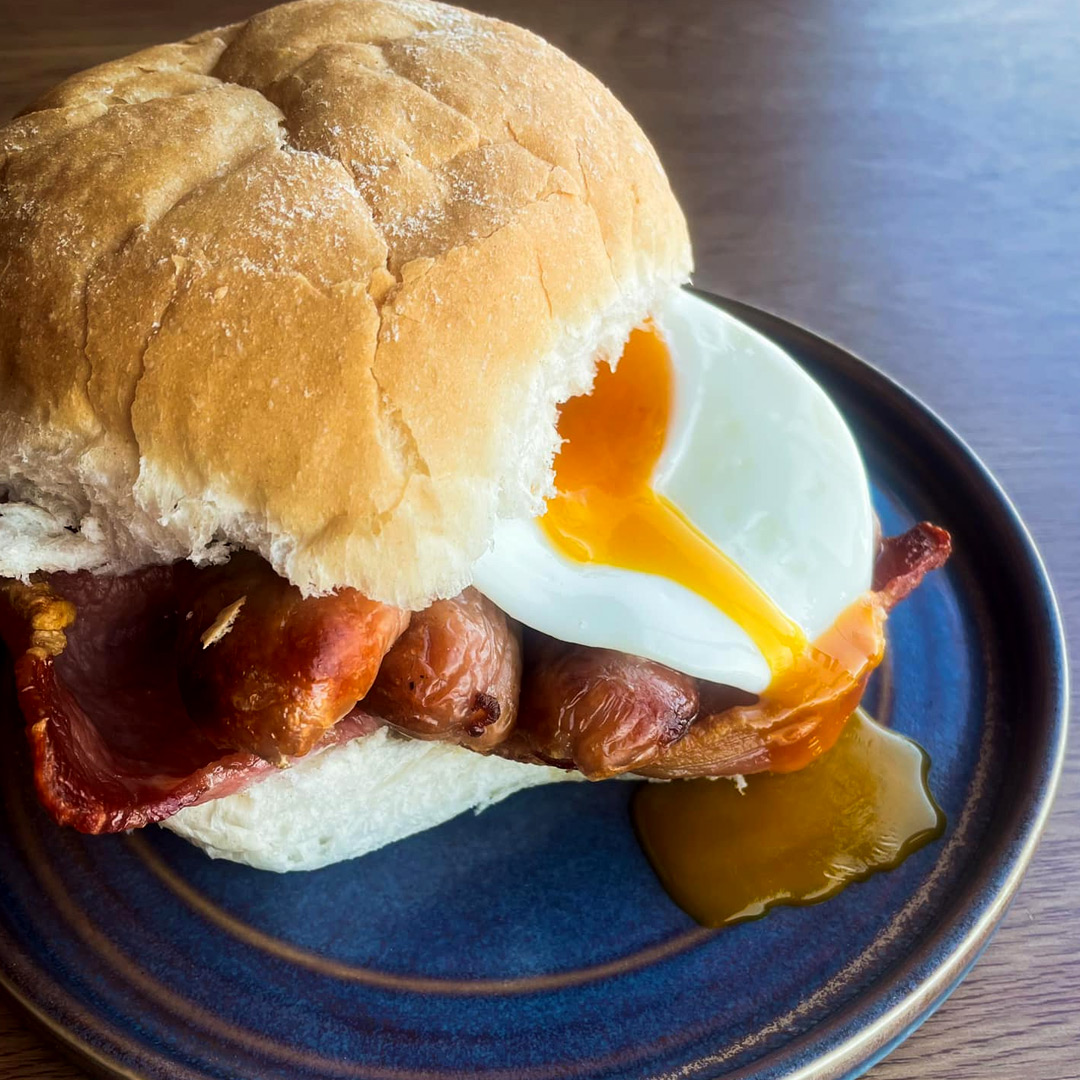 Bacon Sausage Egg Bap